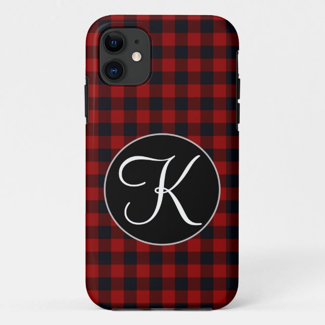 Personalisiertes Monogramm Rot und Schwarz Buffalo Case-Mate iPhone Hülle (Rückseite)
