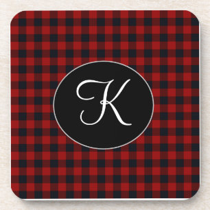 Personalisiertes Monogramm Rot und Schwarz Buffalo Getränkeuntersetzer