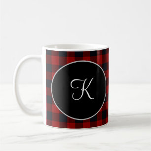 Personalisiertes Monogramm Rot und Schwarz Buffalo Kaffeetasse