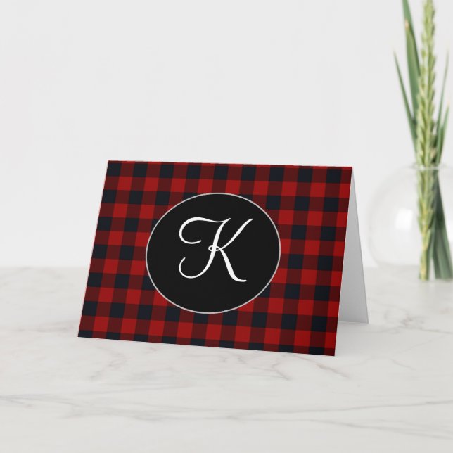 Personalisiertes Monogramm Rot und Schwarz Buffalo Karte (Vorderseite)