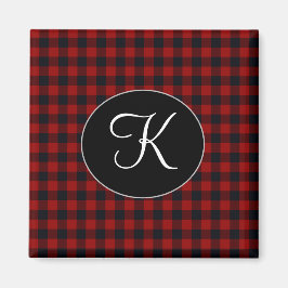 Personalisiertes Monogramm Rot und Schwarz Buffalo Magnet