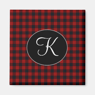 Personalisiertes Monogramm Rot und Schwarz Buffalo Magnet
