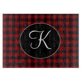 Personalisiertes Monogramm Rot und Schwarz Buffalo Schneidebrett