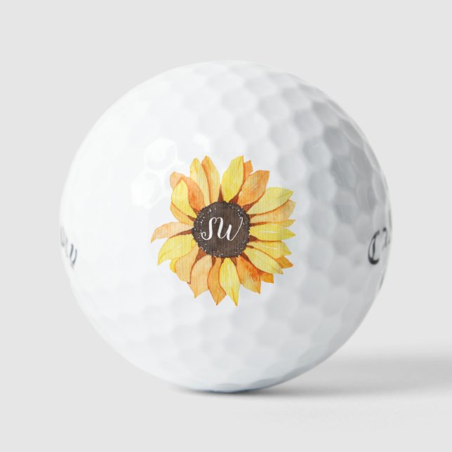 Personalisiertes Monogramm rustikale Sonnenblume Golfball (Vorderseite)