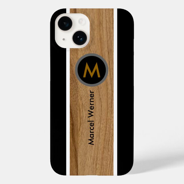 Personalisiertes Monogramm Rustikales Holzschwarz Case-Mate iPhone Hülle (Rückseite)