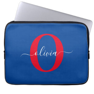 Personalisiertes Monogramm Schriftname Blau Weiß R Laptopschutzhülle