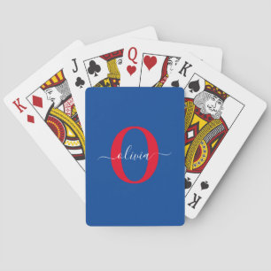 Personalisiertes Monogramm Schriftname Blau Weiß R Spielkarten
