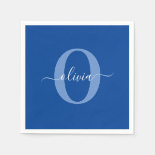 Personalisiertes Monogramm Schriftname Blau Weiß Serviette