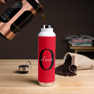 Personalisiertes Monogramm Schriftname Rot Schwarz Trinkflasche