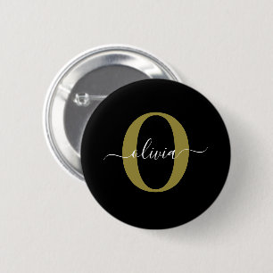 Personalisiertes Monogramm Schriftname Schwarz Wei Button