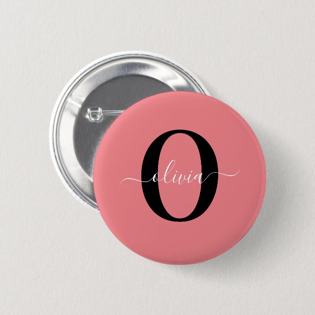 Personalisiertes Monogramm Schriftname Schwarz Wei Button (Vorne & Hinten)