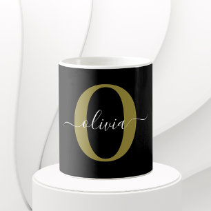 Personalisiertes Monogramm Schriftname Schwarz Wei Kaffeetasse