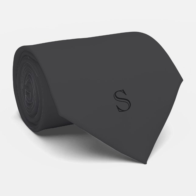 Personalisiertes Monogramm Schwarz Charcoal Grau Krawatte (Gerollt)