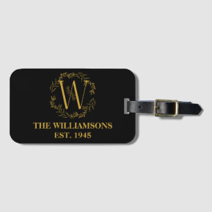 Personalisiertes Monogramm Schwarz & Gold Familien Gepäckanhänger