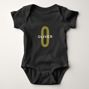 Personalisiertes Monogramm Schwarz Gold Weiß Name Baby Strampler