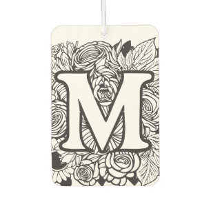 Personalisiertes Monogramm Schwarz-Weiß-Flora Autolufterfrischer