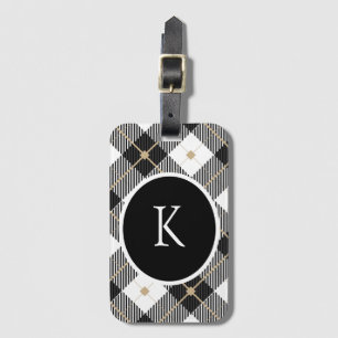 Personalisiertes Monogramm Schwarz Weiß Gold Karie Gepäckanhänger