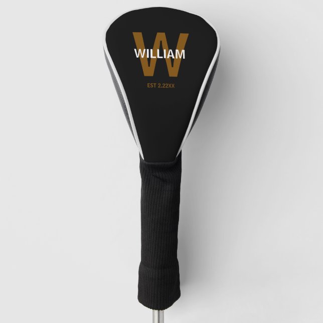 Personalisiertes Monogramm schwarz &weiß Golf Headcover (Vorderseite)