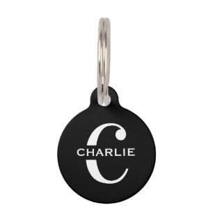 Personalisiertes Monogramm Schwarz-Weiß-Hund Katze Haustiermarke