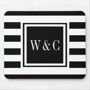 Personalisiertes Monogramm Schwarz Weiß Streifen Mousepad