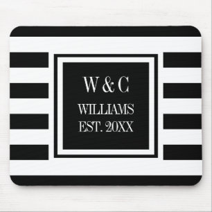 Personalisiertes Monogramm Schwarz Weiß Streifen Mousepad