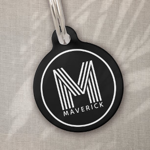 Personalisiertes Monogramm Schwarz-weißer Hund Haustiermarke