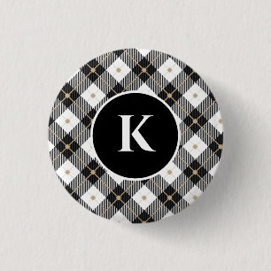 Personalisiertes Monogramm Schwarz-weißes Gold Kar Button