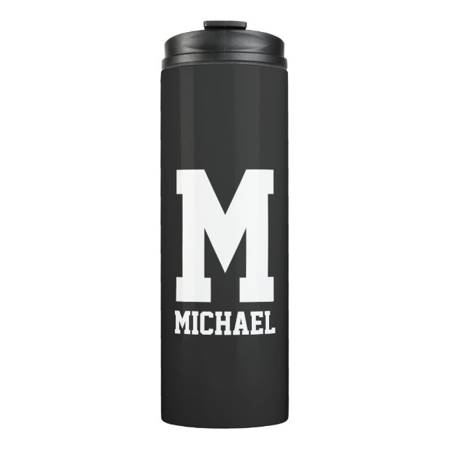 Personalisiertes Monogramm schwarze Tumbler-Flasch Thermosbecher (Vorderseite)
