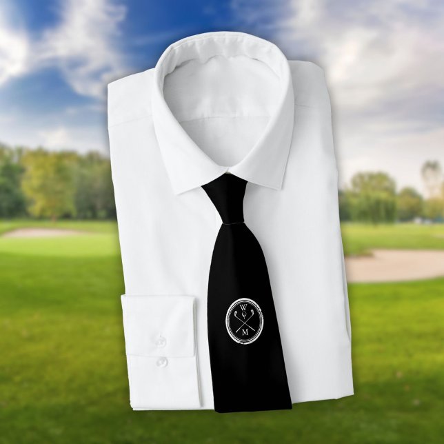 Personalisiertes Monogramm Schwarzweiß-Weiß-Golf Krawatte (Personalized Monogram Black And White Golf Neck Tie)