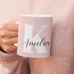 Personalisiertes Monogramm-Script rosa Kaffeetasse