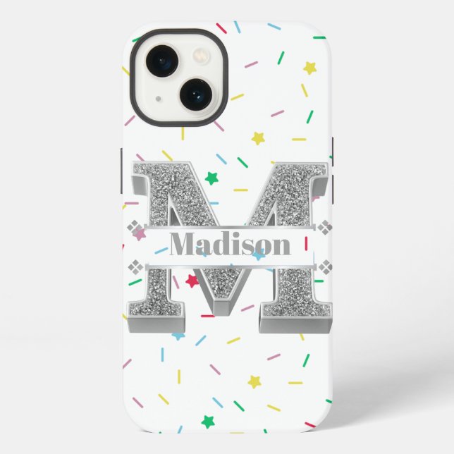 Personalisiertes Monogramm Silver Initial iPhone Hülle (Rückseite)