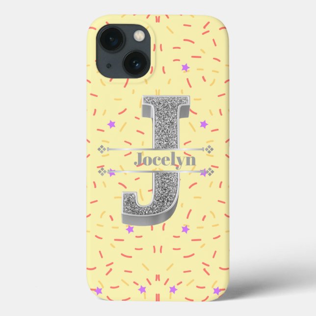Personalisiertes Monogramm Silver Initial J Ihr Na Case-Mate iPhone Hülle (Rückseite)