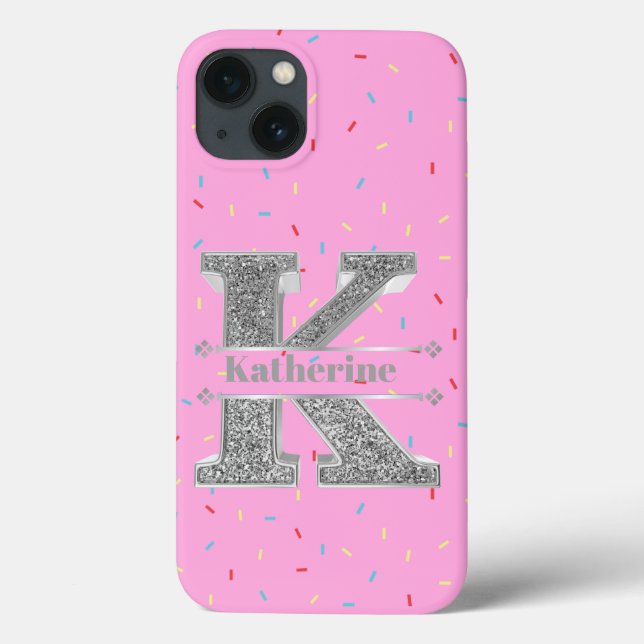 Personalisiertes Monogramm Silver Initial K Ihr Na Case-Mate iPhone Hülle (Rückseite)