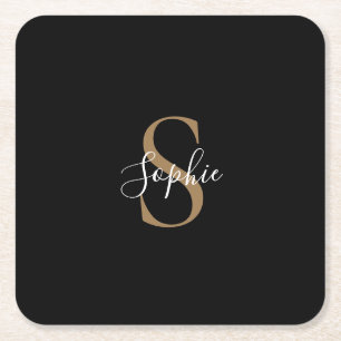 Personalisiertes Monogramm-Skript Elegant Individu Rechteckiger Pappuntersetzer