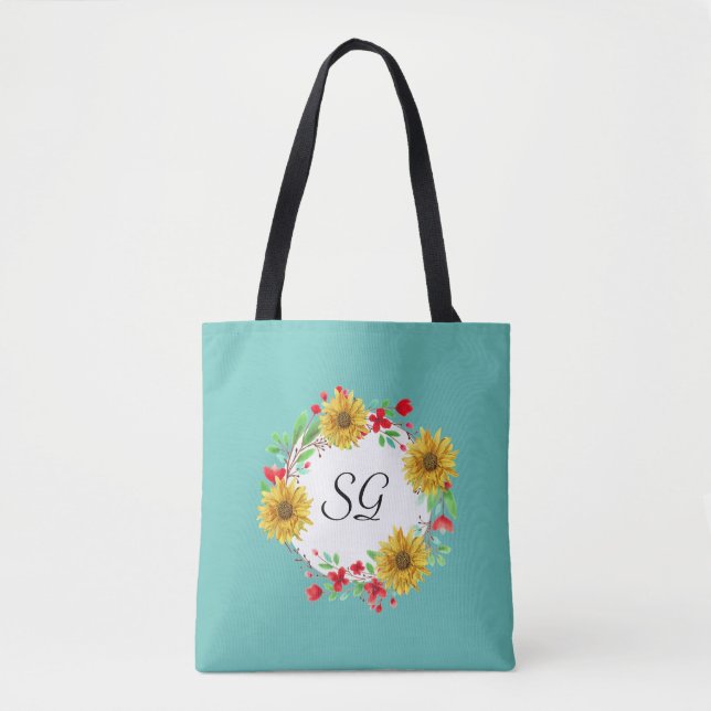 Personalisiertes Monogramm Sonnenblumen Shopping (Vorderseite)
