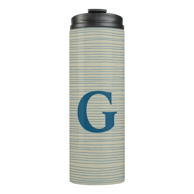 Personalisiertes Monogramm Streifen neutralblau Be Thermosbecher (Vorderseite)