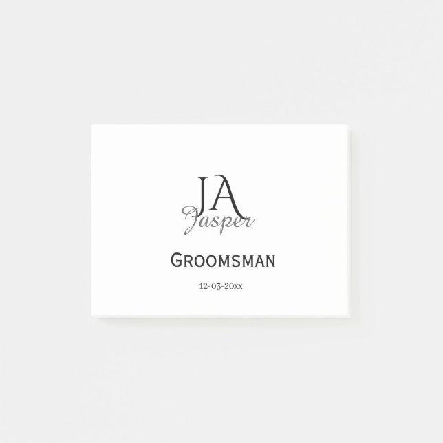 Personalisiertes Monogramm Trauzeuge Brautführer N Post-it Klebezettel (Vorderseite)