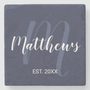 Personalisiertes Monogramm und Familienname in Mar Steinuntersetzer