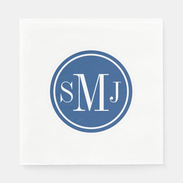 Personalisiertes Monogramm und klassisches Blau Serviette (Vorderseite)