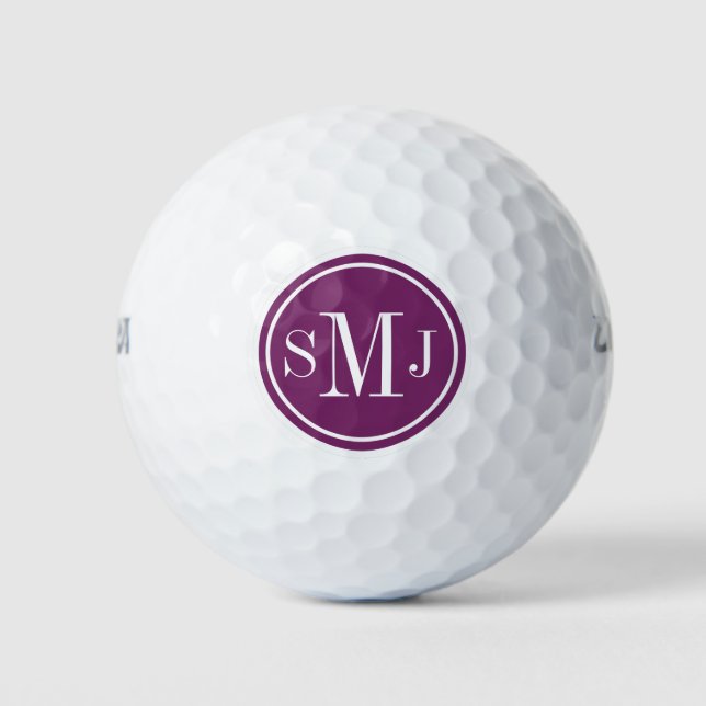 Personalisiertes Monogramm und Magenta Lila Rahmen Golfball (Vorderseite)