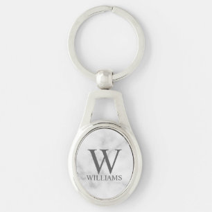 Personalisiertes Monogramm und Name auf weißem Mar Schlüsselanhänger
