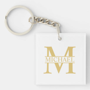 Personalisiertes Monogramm und Name aus Weiß und  Schlüsselanhänger