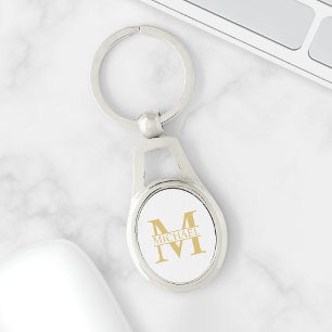 Personalisiertes Monogramm und Name aus Weiß und  Schlüsselanhänger