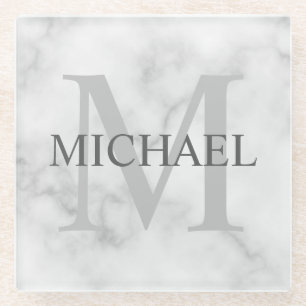 Personalisiertes Monogramm und Name aus weißem Mar Glasuntersetzer