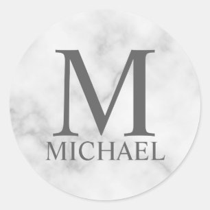Personalisiertes Monogramm und Name aus weißem Mar Runder Aufkleber