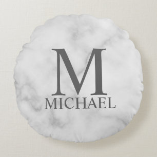 Personalisiertes Monogramm und Name aus weißem Mar Rundes Kissen