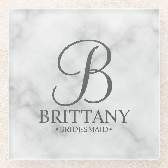 Personalisiertes Monogramm und Name Bridesmaid aus Glasuntersetzer (Vorderseite)