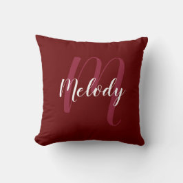 Personalisiertes Monogramm und Name Burgandy Red Kissen