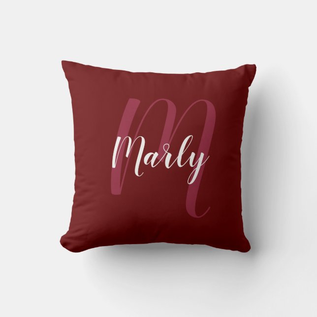 Personalisiertes Monogramm und Name Burgandy Red Kissen (Vorderseite)