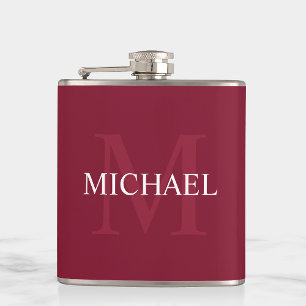 Personalisiertes Monogramm und Name Burgund Red Flachmann